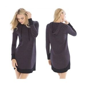 Soma Striped Hooded Tunic Top Leisure Jersey Knit Hooded Pockets